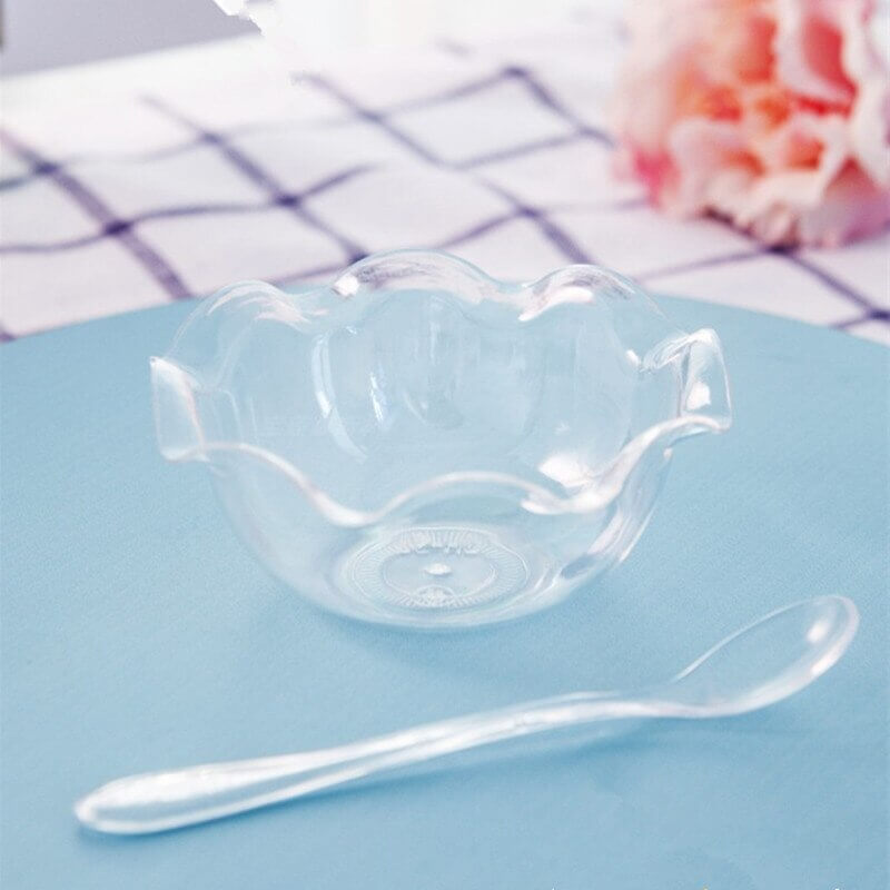 12-Pack Plastic Dessert Bowls 3oz Round Blossom Design Clear - Disposable Ice Cream and Candy Bowls